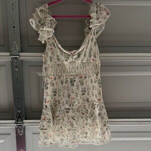 Alice + Olivia Cream Floral Ruffle Blouse